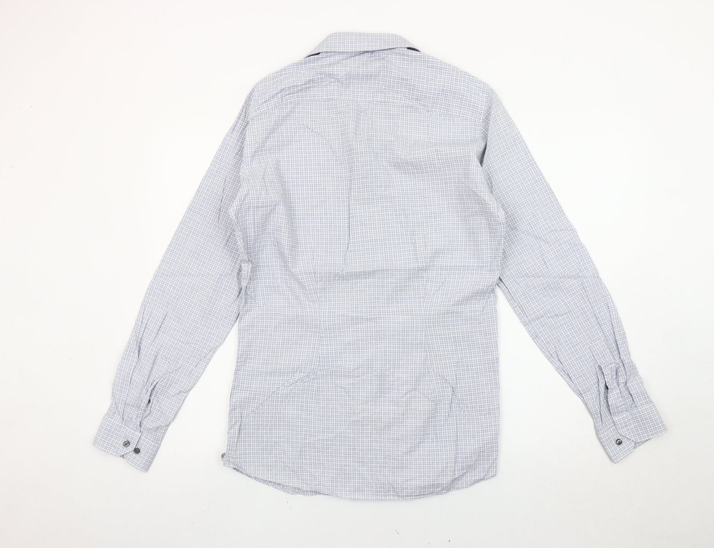 Next Men’s Blue Check Slim Fit Long Sleeve Cotton Shirt 14.5in Collar