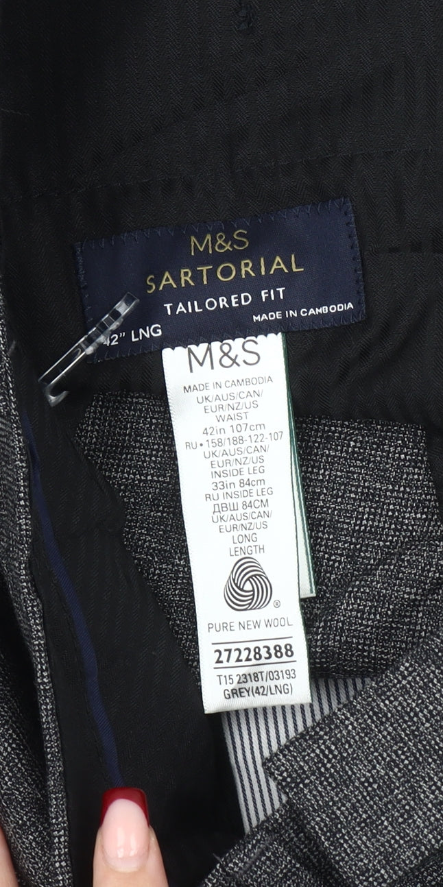 Marks and Spencer Men's Grey Wool Dress Pants Trousers 42L