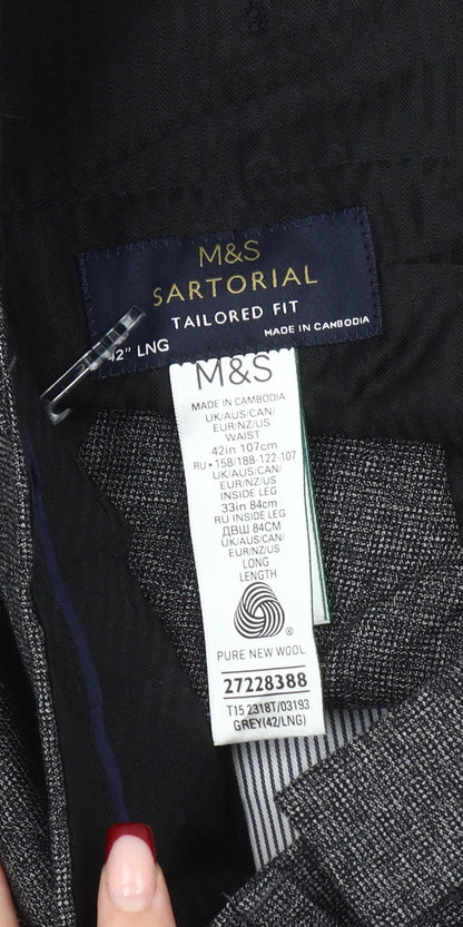 Marks and Spencer Men's Grey Wool Dress Pants Trousers 42L