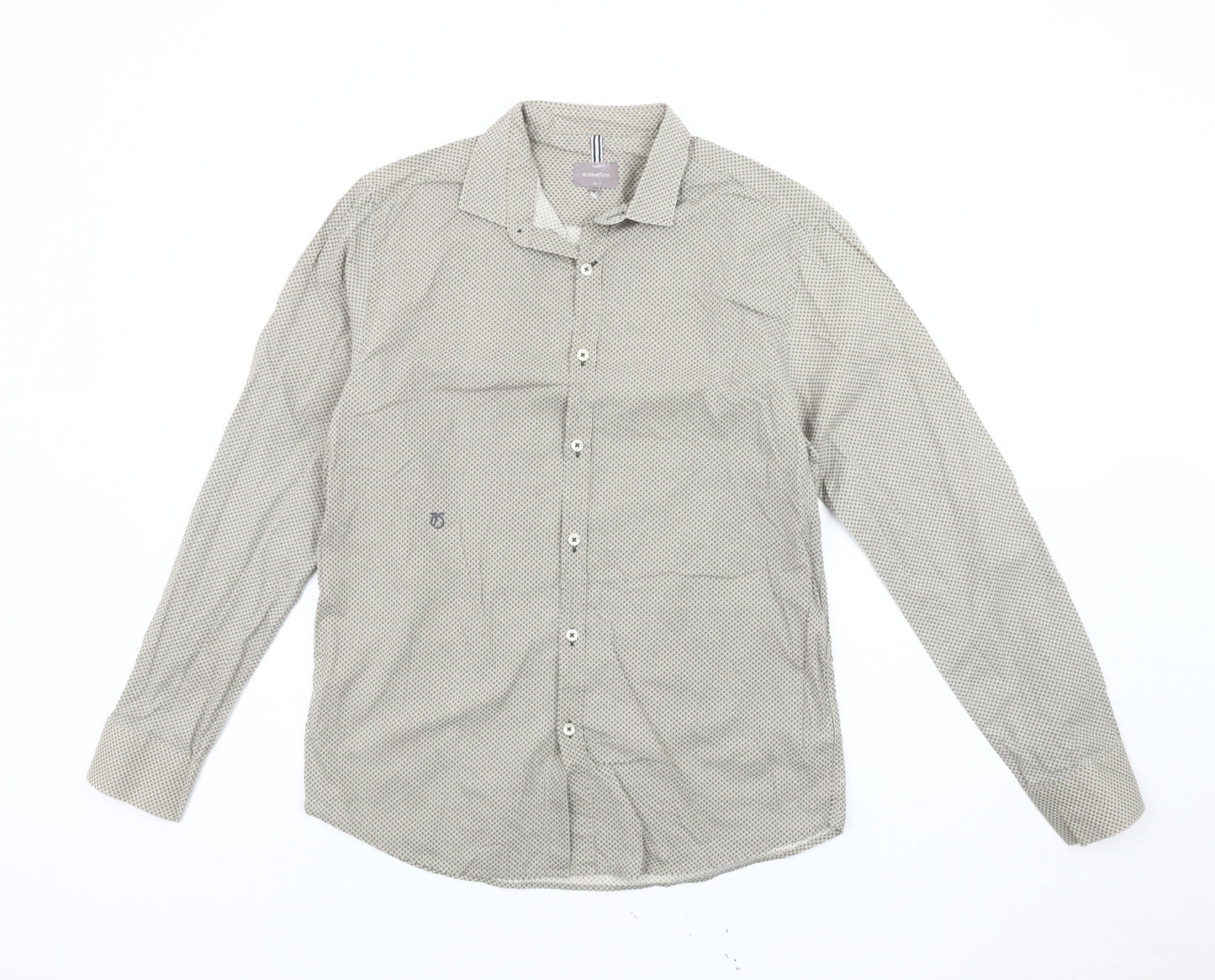 Peter Werth Men's Beige Geometric Pattern Cotton Long Sleeve Shirt M