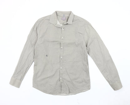 Peter Werth Men's Beige Geometric Pattern Cotton Long Sleeve Shirt M