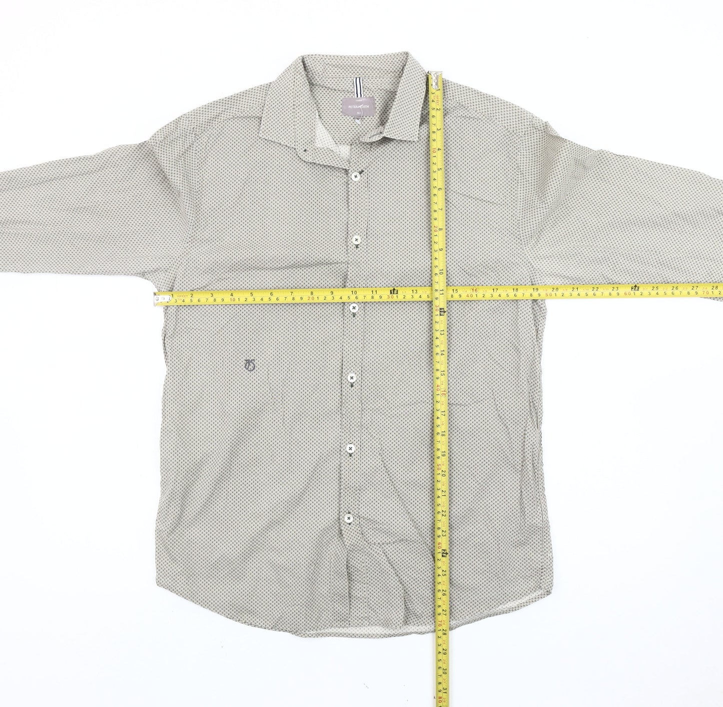 Peter Werth Men's Beige Geometric Pattern Cotton Long Sleeve Shirt M