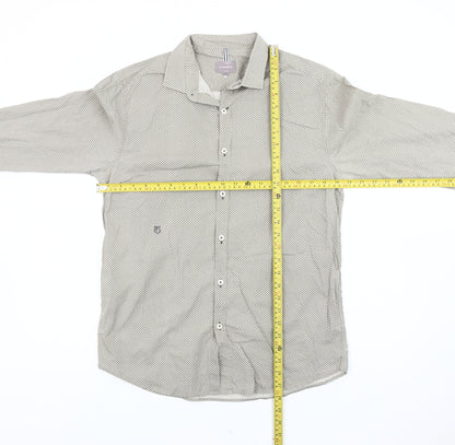 Peter Werth Men's Beige Geometric Pattern Cotton Long Sleeve Shirt M