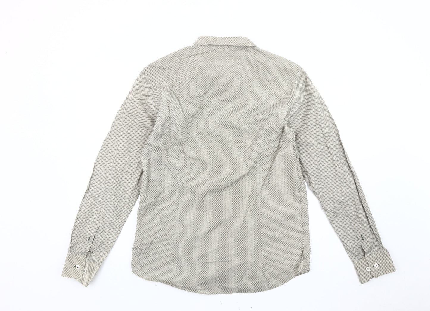 Peter Werth Men's Beige Geometric Pattern Cotton Long Sleeve Shirt M