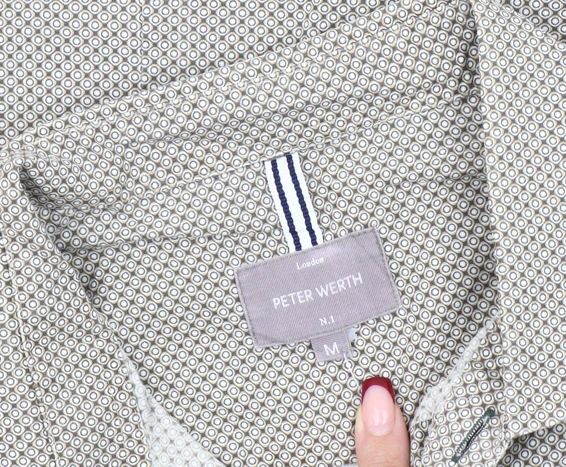 Peter Werth Men's Beige Geometric Pattern Cotton Long Sleeve Shirt M