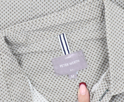 Peter Werth Men's Beige Geometric Pattern Cotton Long Sleeve Shirt M