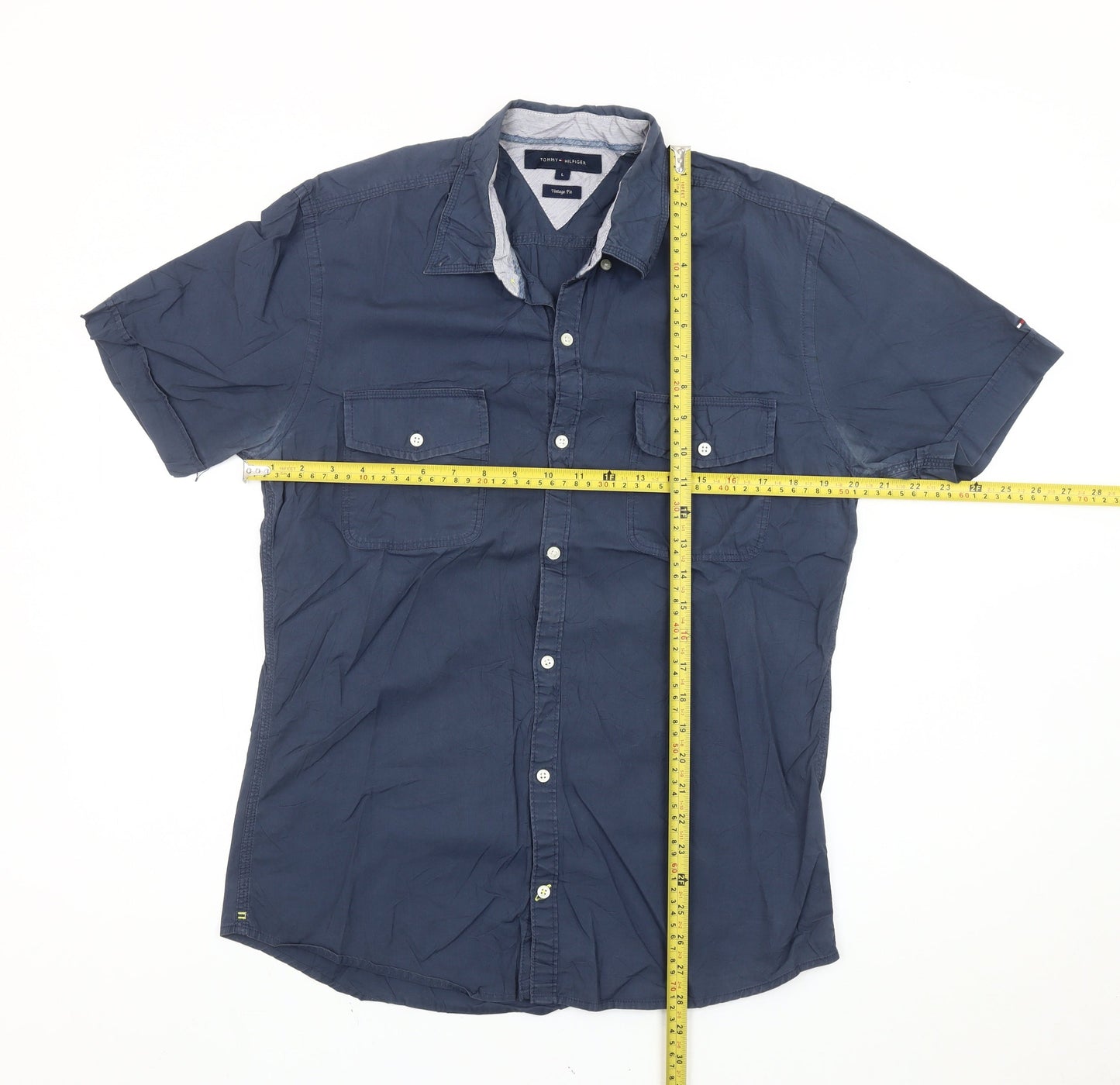 Tommy Hilfiger Men’s Blue L Classic Vintage Fit Short Sleeve Shirt