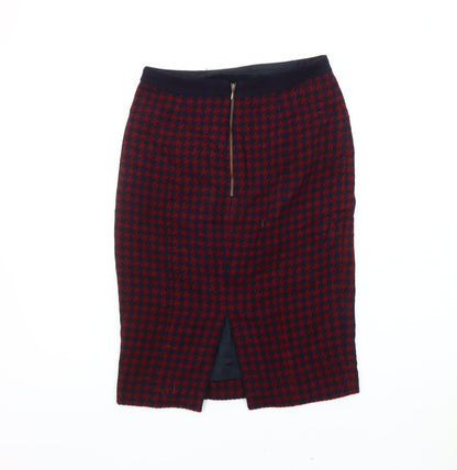 Hobbs Women’s Red Check Wool-Blend Pencil Skirt Size 8