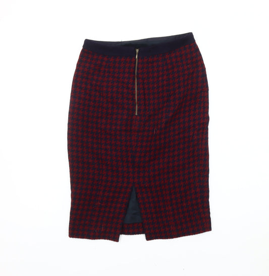 Hobbs Women’s Red Check Wool-Blend Pencil Skirt Size 8