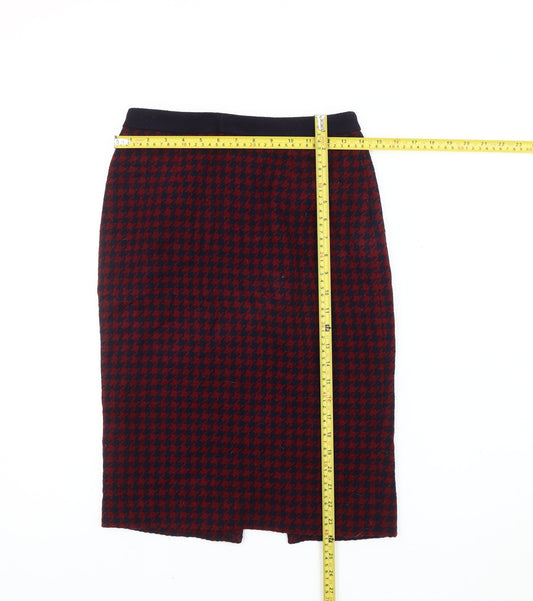 Hobbs Women’s Red Check Wool-Blend Pencil Skirt Size 8