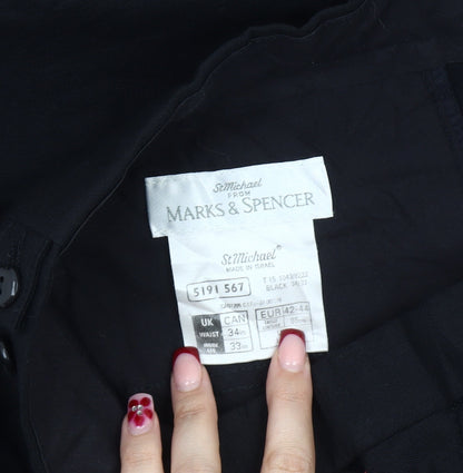 Marks and Spencer Men's Black 34x33 Pleated Dress Pants