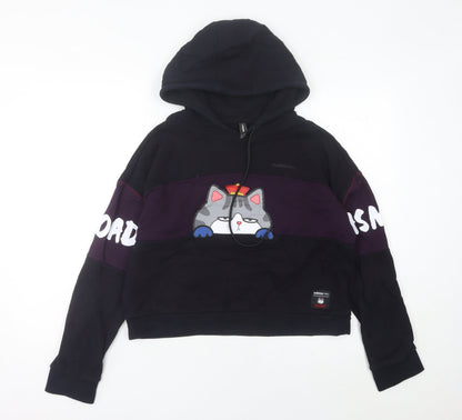 Adidas Womens Black Cat Graphic Pullover Hoodie UK 10