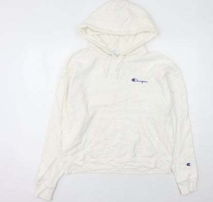 Champion Women’s White Hoodie L Pullover Logo Cotton Blend