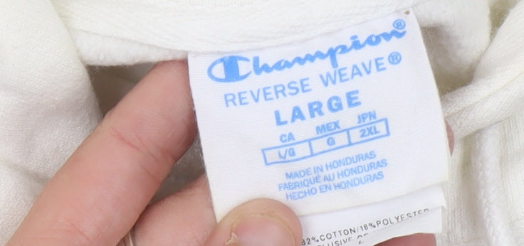 Champion Women’s White Hoodie L Pullover Logo Cotton Blend