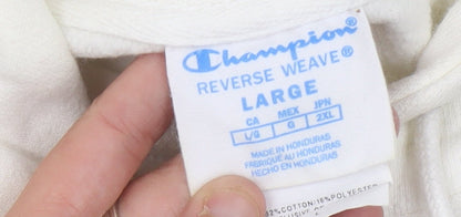 Champion Women’s White Hoodie L Pullover Logo Cotton Blend