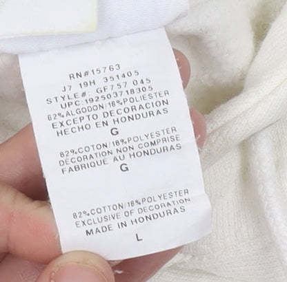 Champion Women’s White Hoodie L Pullover Logo Cotton Blend