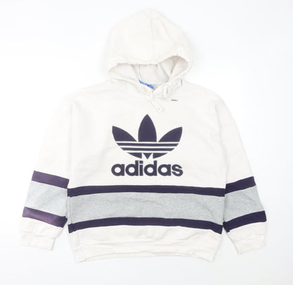 Adidas Womens White Hoodie Size 12 Logo Pullover Sweatshirt