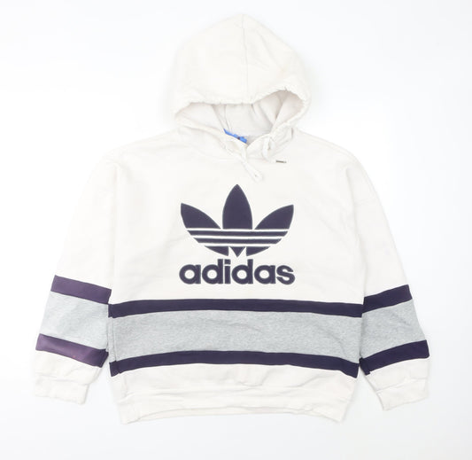 Adidas Womens White Hoodie Size 12 Logo Pullover Sweatshirt