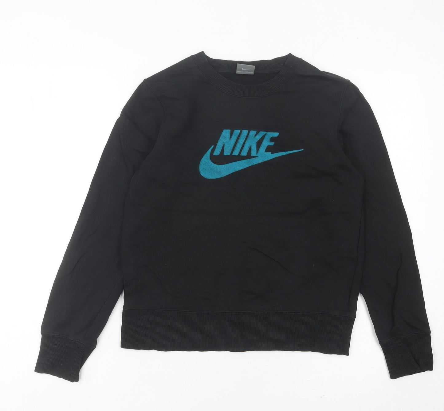 Nike Womens Black Sweatshirt Size 8 UK Crew Neck Logo Cotton