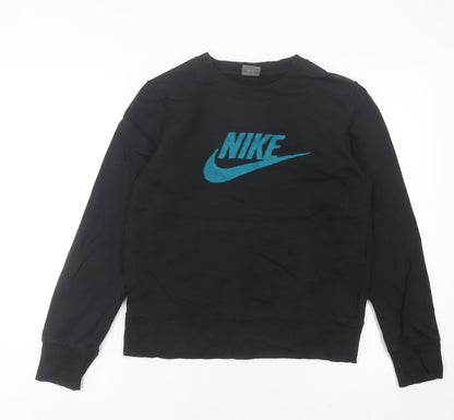 Nike Womens Black Sweatshirt Size 8 UK Crew Neck Logo Cotton