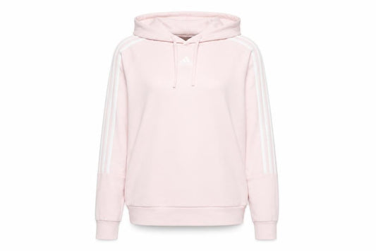 Front view of Adidas women’s pink pullover hoodie, size UK 8, uk cotton blend