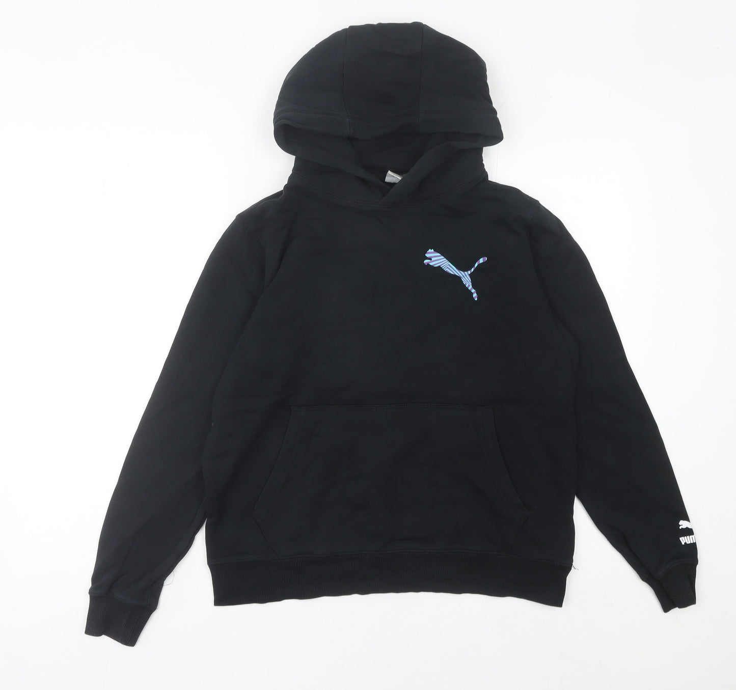 Puma Womens Black Hoodie UK 6 Graphic Print Pullover Sweatshirt