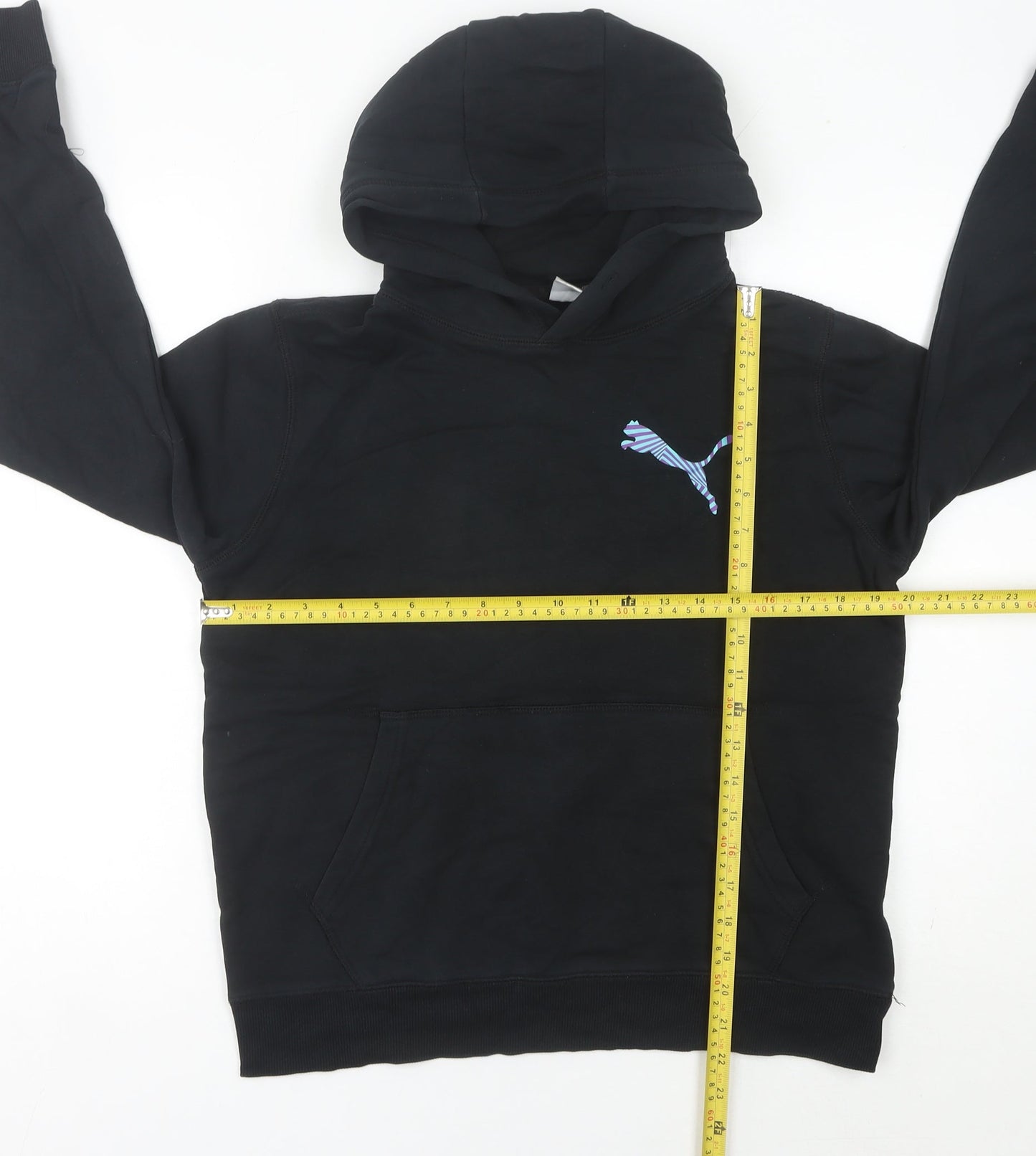 Puma Womens Black Hoodie UK 6 Graphic Print Pullover Sweatshirt