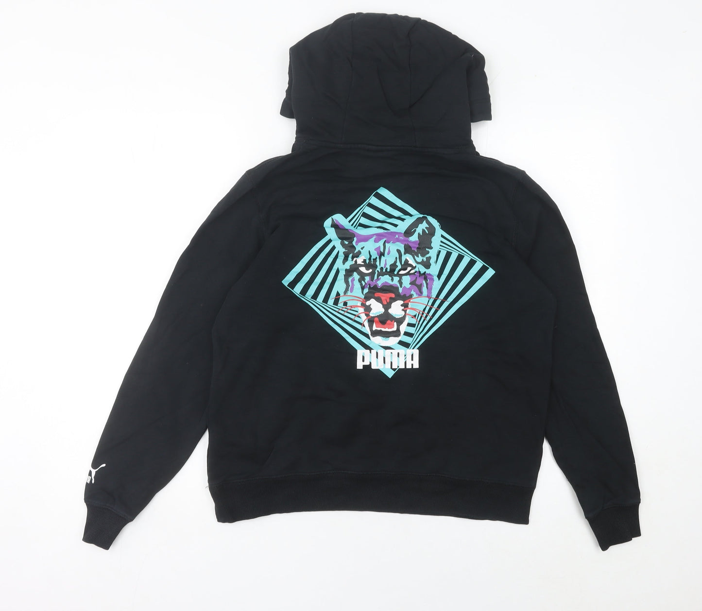 Puma Womens Black Hoodie UK 6 Graphic Print Pullover Sweatshirt