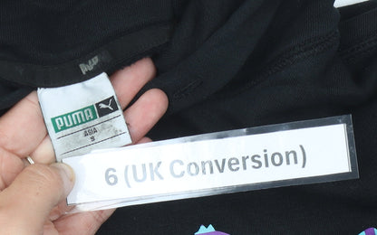 Puma Womens Black Hoodie UK 6 Graphic Print Pullover Sweatshirt