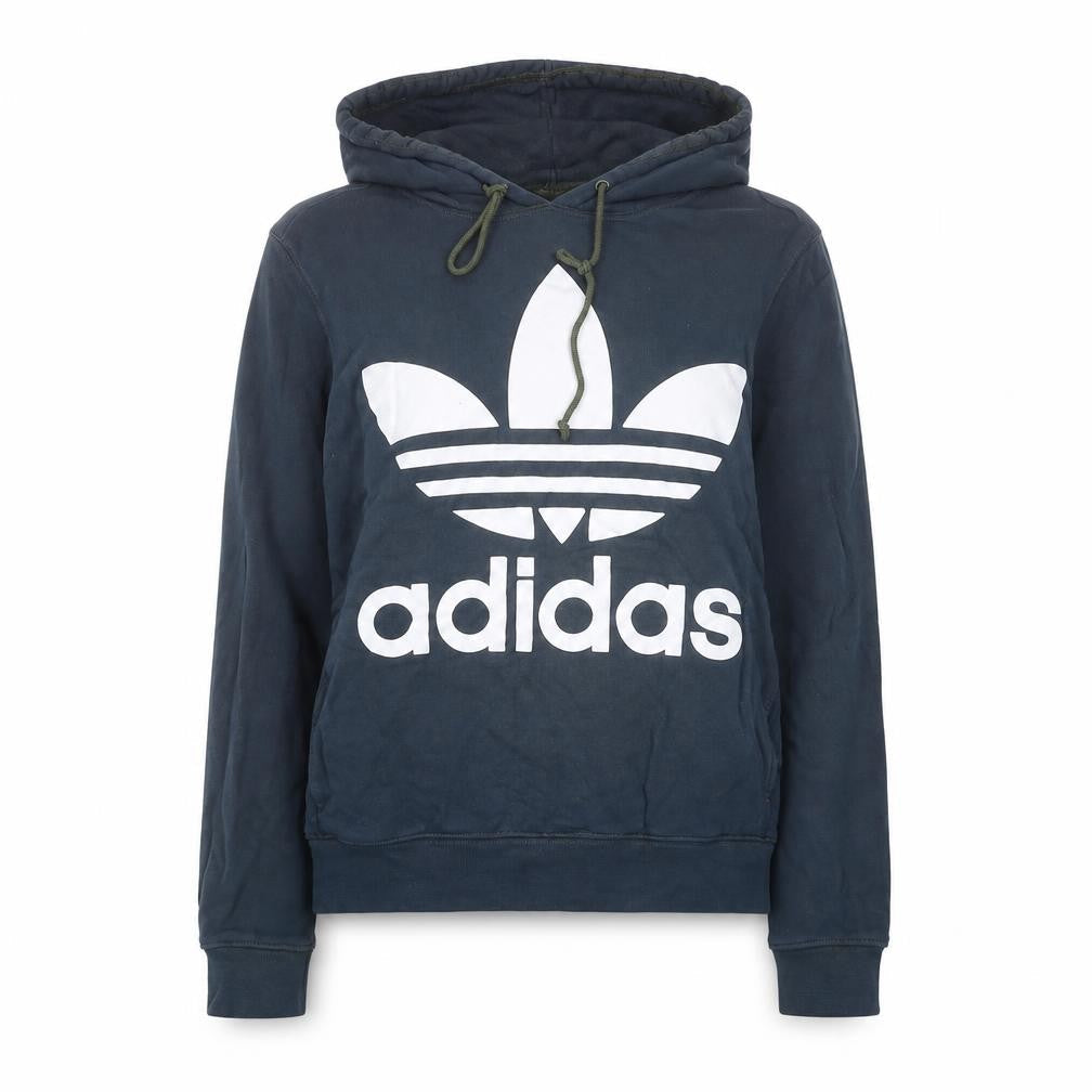 Front view of Adidas Women’s Blue Hoodie UK 8 Trefoil Logo Pullover Sweatshirt