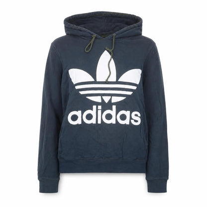 Front view of Adidas Women’s Blue Hoodie UK 8 Trefoil Logo Pullover Sweatshirt
