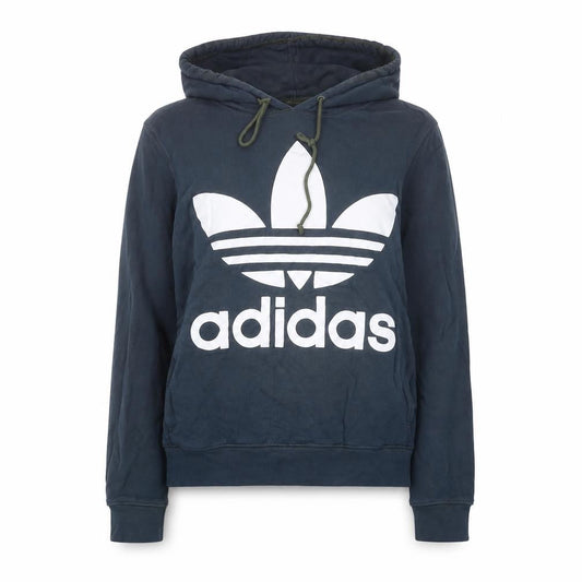 Front view of Adidas Women’s Blue Hoodie UK 8 Trefoil Logo Pullover Sweatshirt