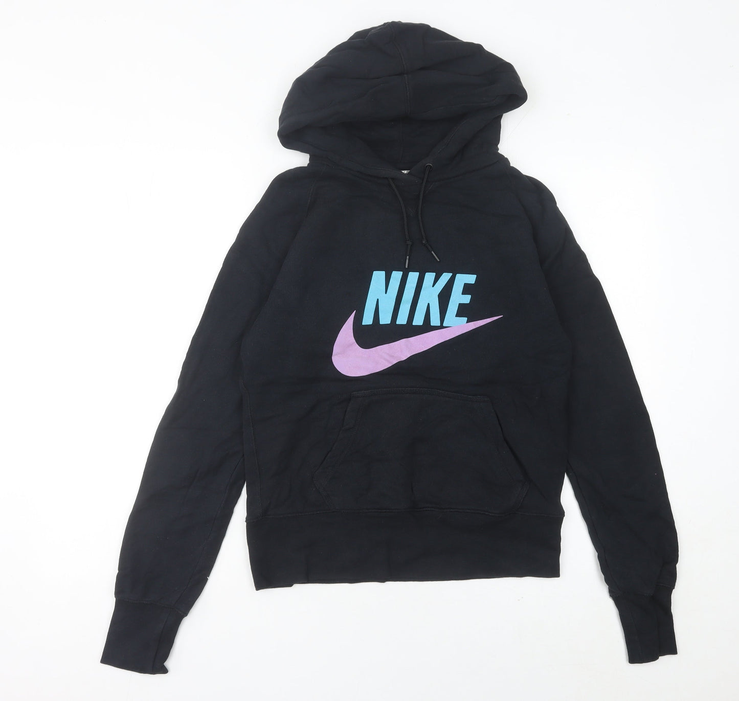 Nike Womens Black Pullover Hoodie UK 10 Sports Logo Cotton