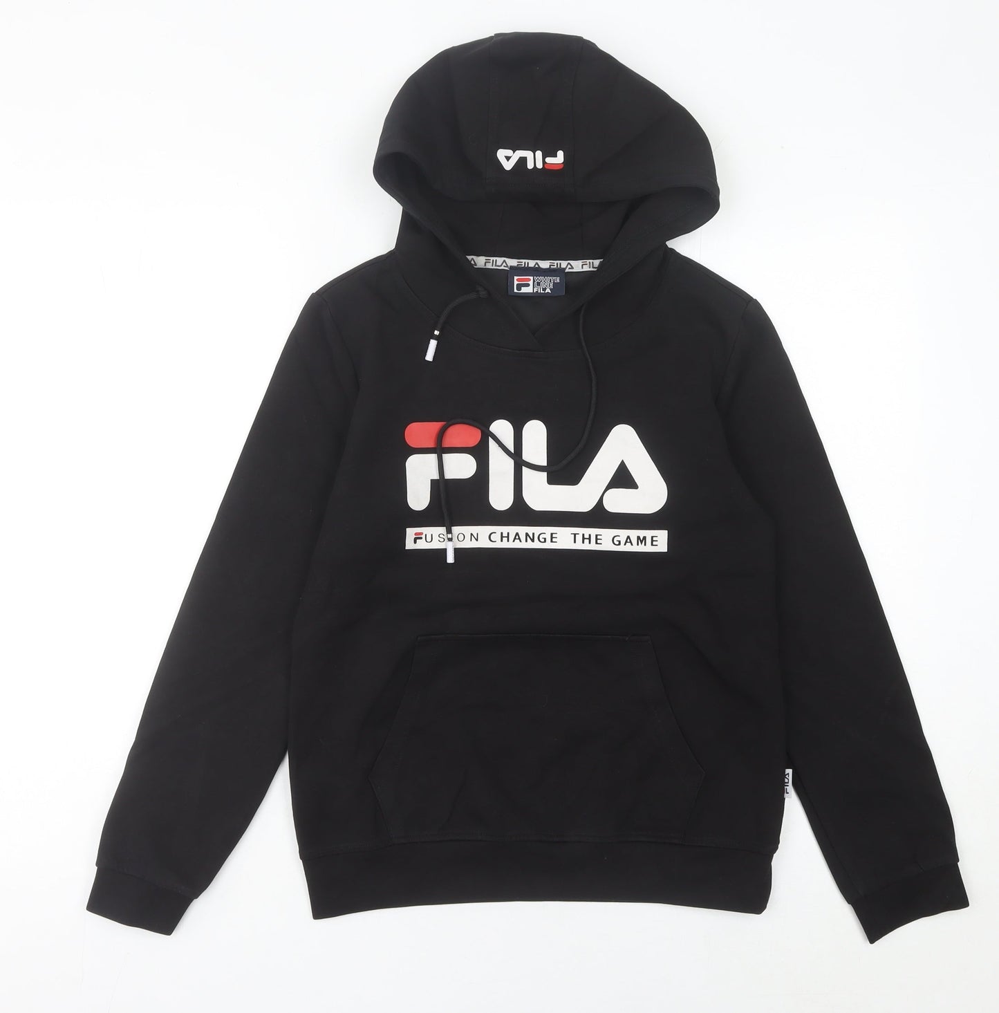 FILA Womens Black Pullover Hoodie Size 6 Regular Fit Logo Sportswear
