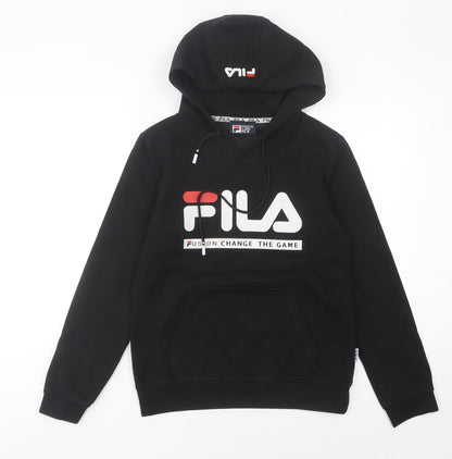 FILA Womens Black Pullover Hoodie Size 6 Regular Fit Logo Sportswear