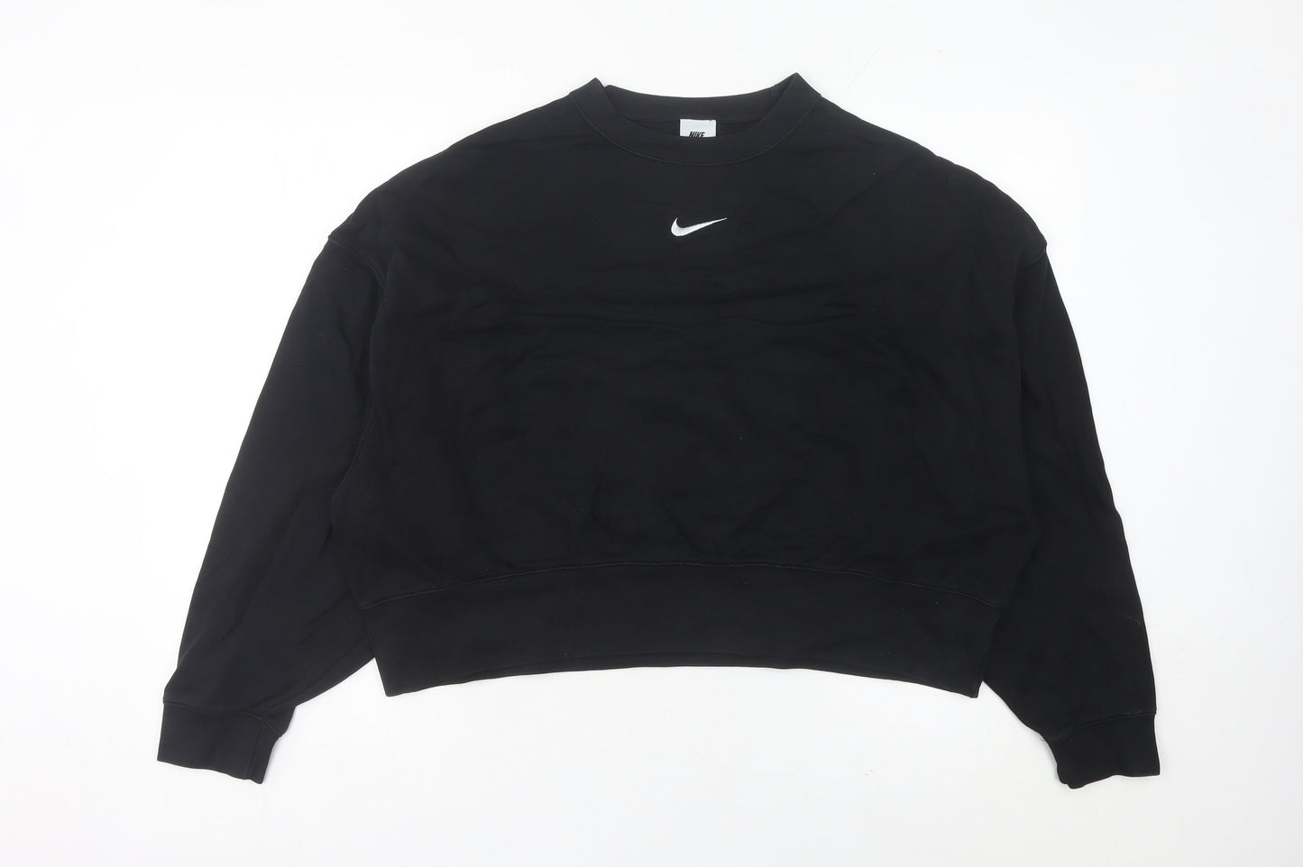 Nike Women’s Black Sweatshirt UK 8 Crew Neck Long Sleeve Cotton Blend