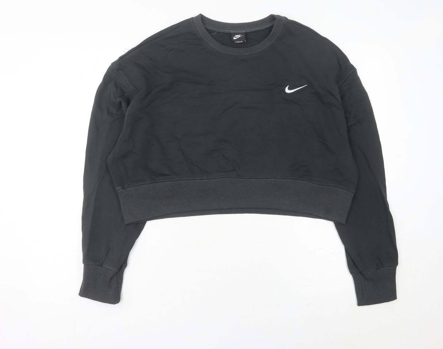 Nike Womens Black Cropped Sweatshirt UK 8 Cotton Logo Jumper