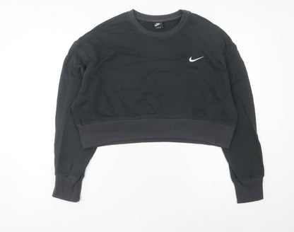 Nike Womens Black Cropped Sweatshirt UK 8 Cotton Logo Jumper