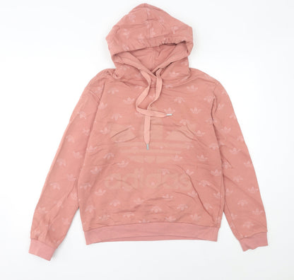Adidas Womens Pink Pullover Hoodie Size 10 Logo Print Casual