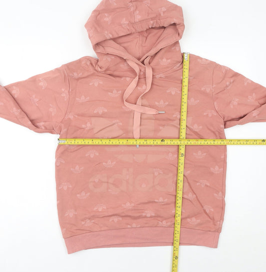 Adidas Womens Pink Pullover Hoodie Size 10 Logo Print Casual