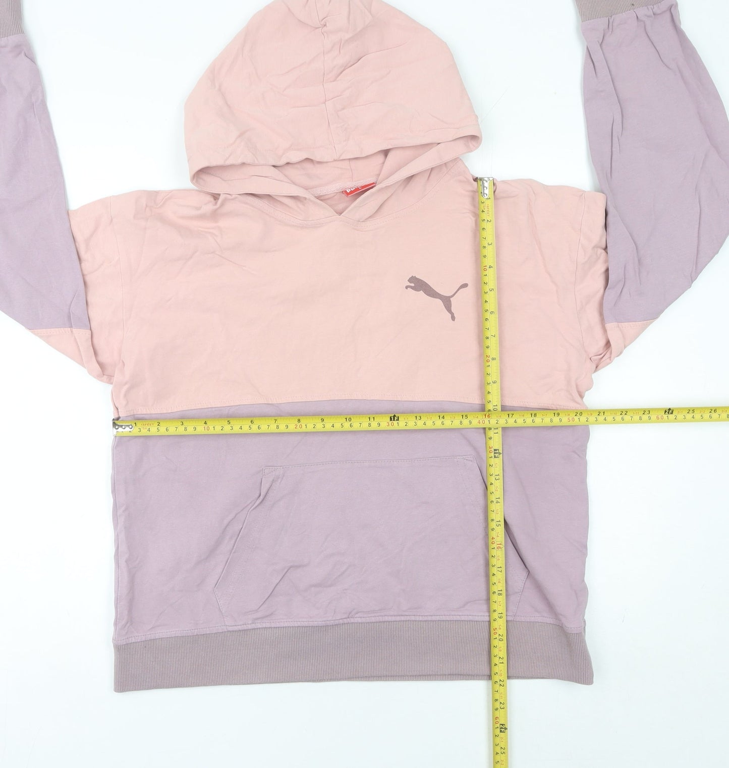 Puma Womens Pink Purple Colourblock Pullover Hoodie Size 10
