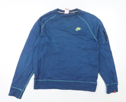 Nike Womens Blue Sweatshirt Size 12 Pullover Crew Neck Logo Sportswear