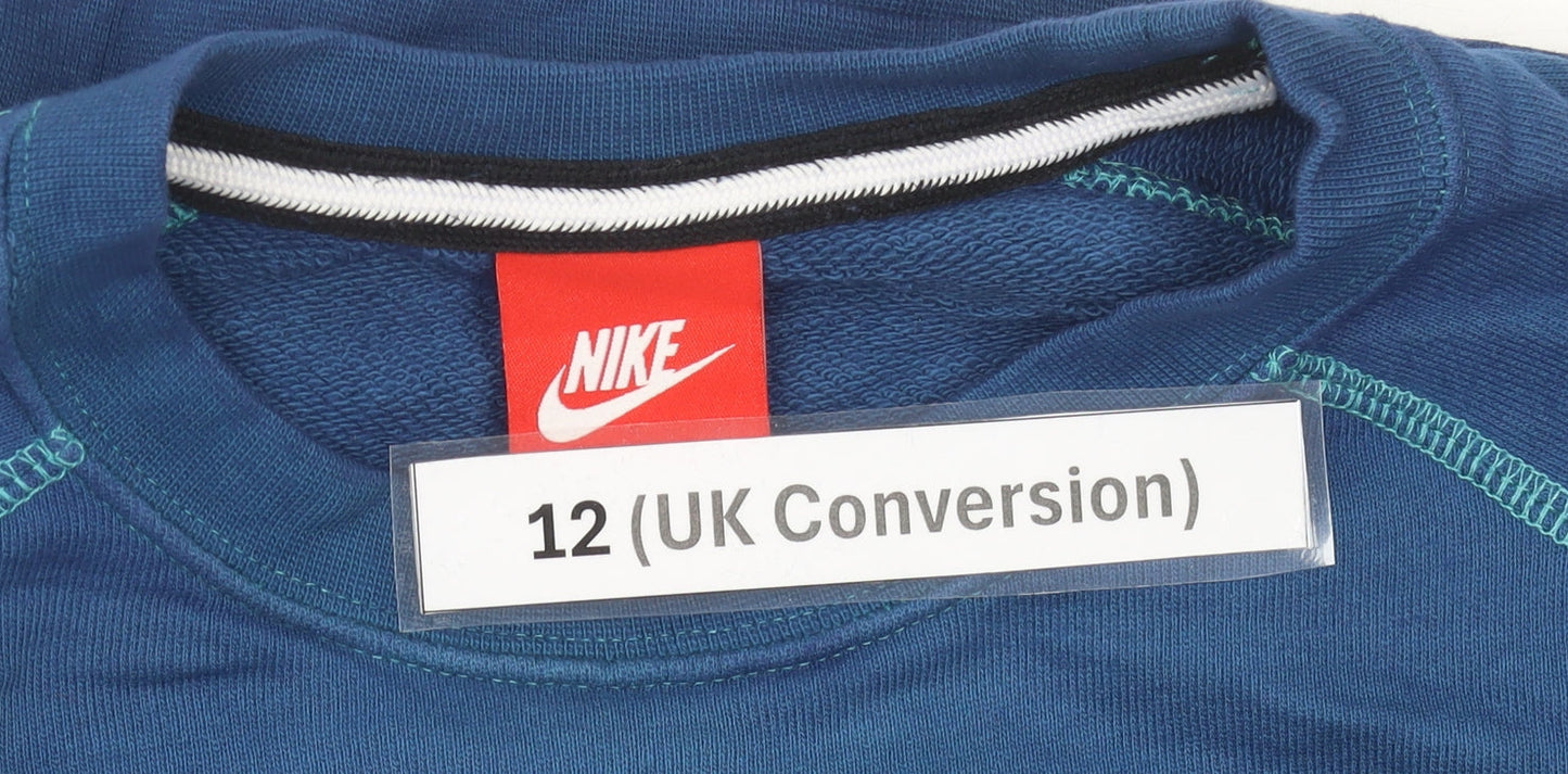 Nike Womens Blue Sweatshirt Size 12 Pullover Crew Neck Logo Sportswear