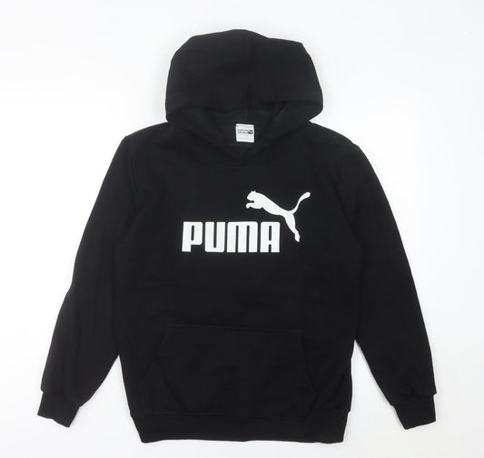 Puma Women Black Pullover Hoodie UK 10 Cotton Logo Sportswear