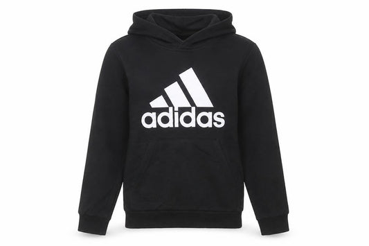 Front view of Adidas women’s black pullover hoodie, size UK 2, logo print sweatshirt