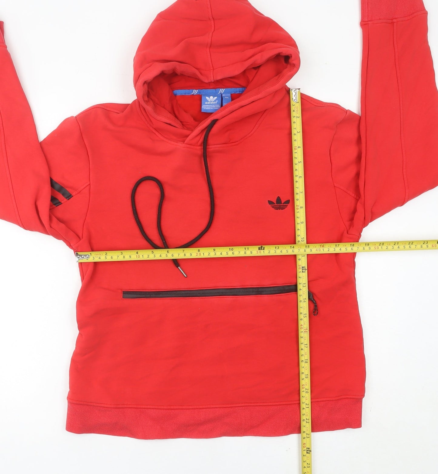 Adidas Womens Red Pullover Hoodie Size 14 Logo Zip Pocket Jumper