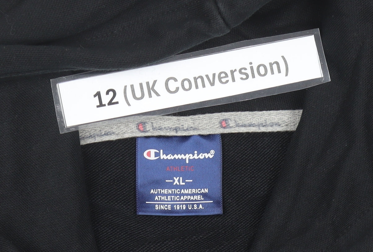 Champion Womens Black Hoodie UK 12 Pullover Logo Sweatshirt