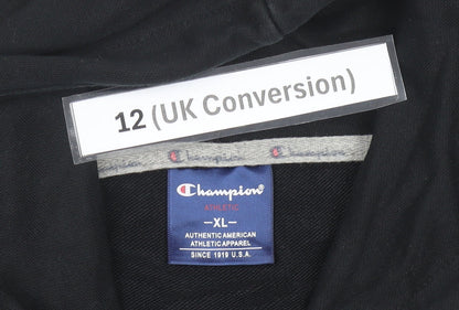 Champion Womens Black Hoodie UK 12 Pullover Logo Sweatshirt