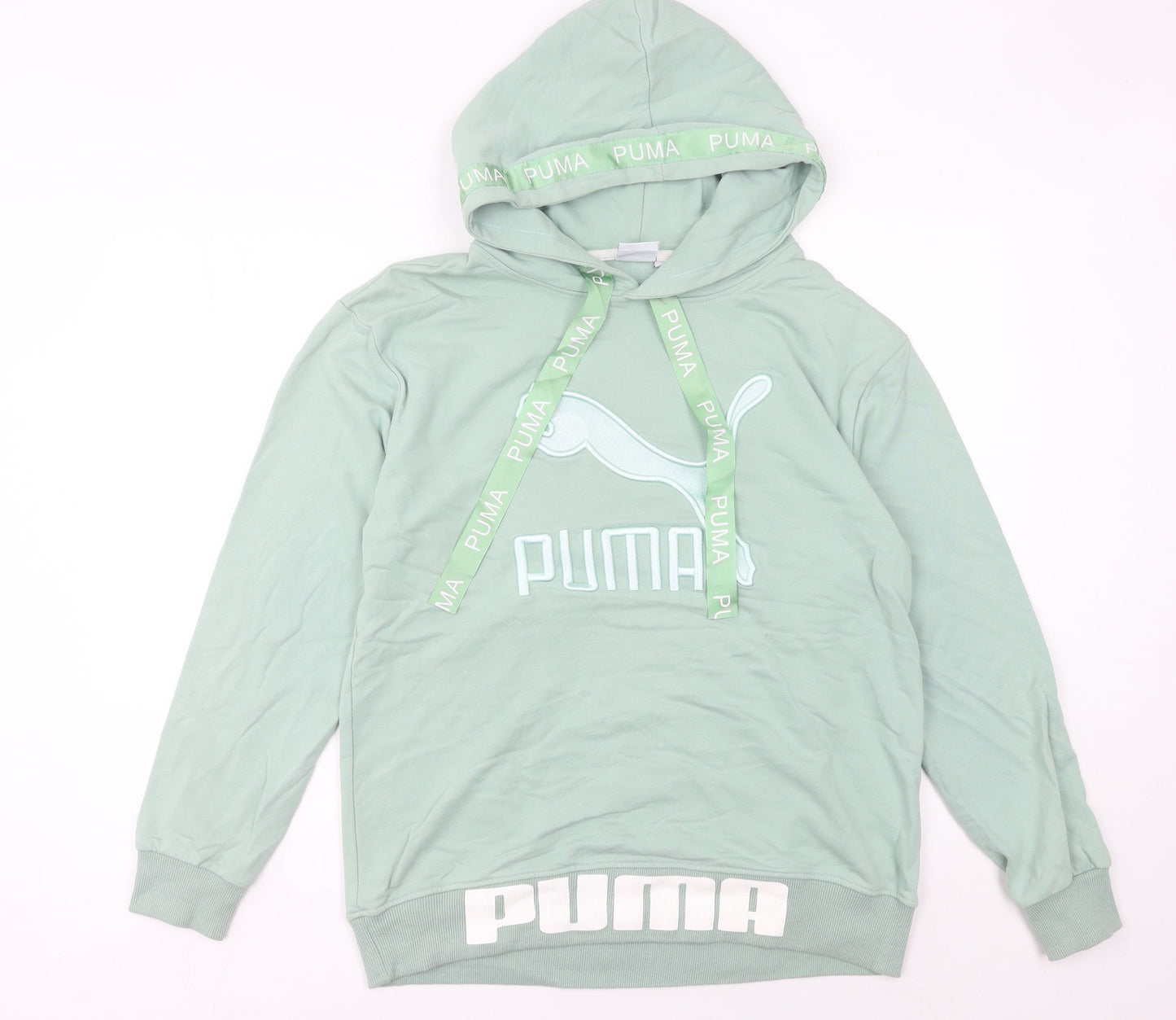 Puma Women’s Green Pullover Hoodie Size 10 Cotton Logo Sportswear