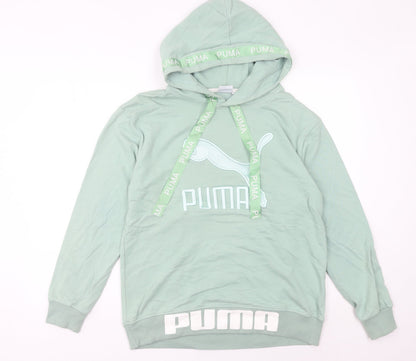 Puma Women’s Green Pullover Hoodie Size 10 Cotton Logo Sportswear